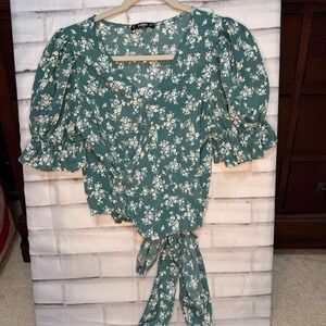 Green floral blouse